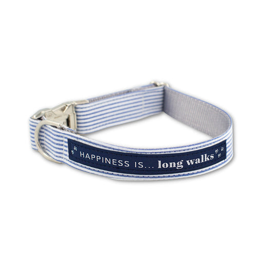 Dog Long Walks Striped Blue Collar-0